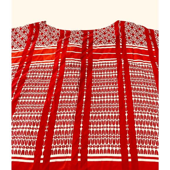 DREAMS & CO. SHORT SLV TIE- UP V-NECK TUNIC LOUNGER, WOMENS, 1X 22/24-RED/WHITE - Picture 6 of 12